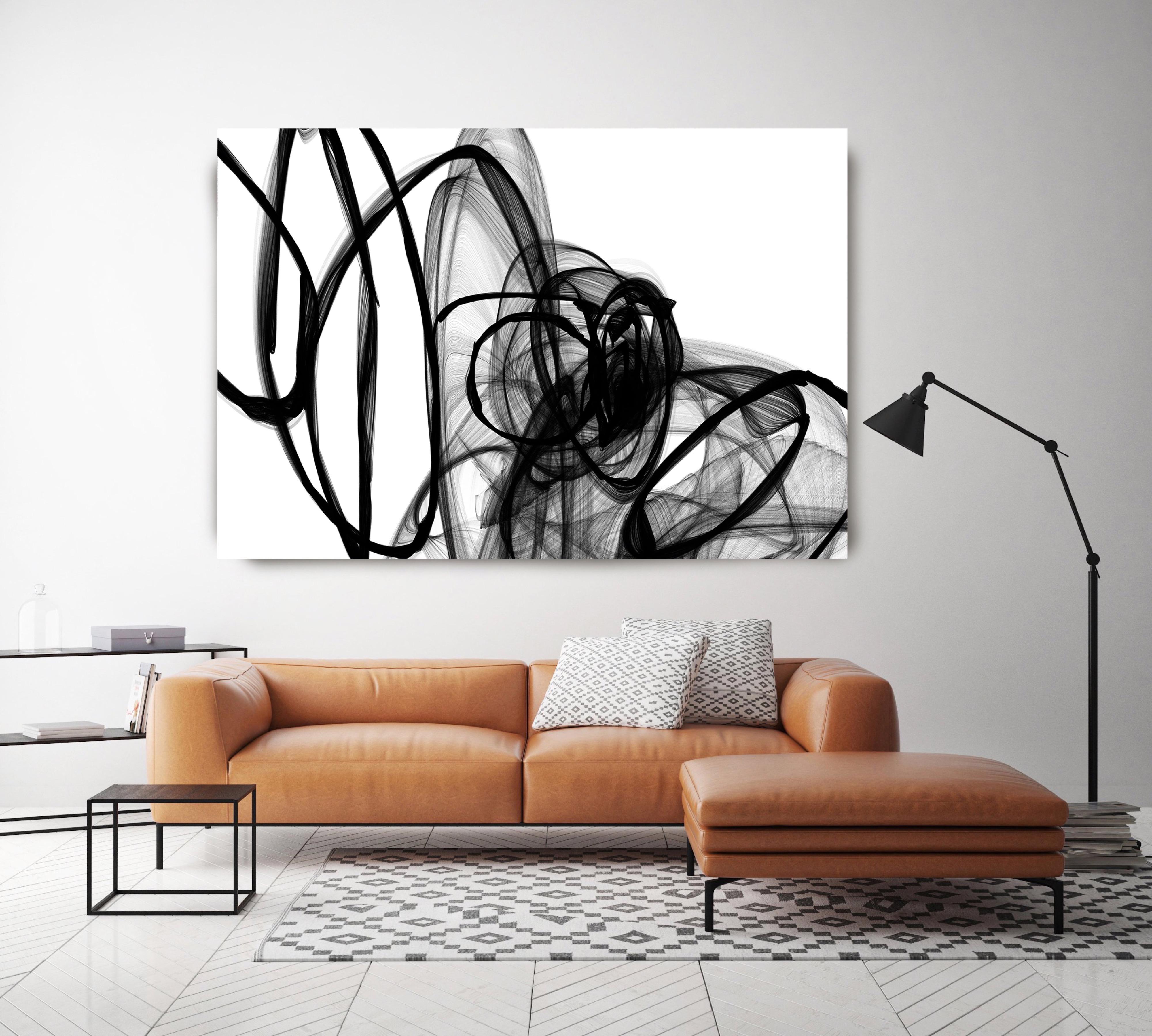 Minimalist Abstract in Black and White, Inside Out 60 x 40" - Mixed Media Art by Irena Orlov