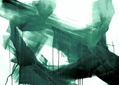 Green Emerald Modern Art One of a Kind Hand Textured Giclee on Canvas 48 x 72"