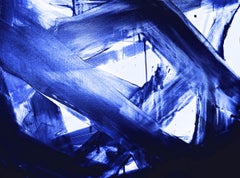 Blaues modernes Gemälde von Hand, strukturiert, Giclee auf Leinwand 72W x 48H" 