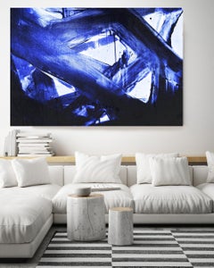 Blue Modern Painting Hand Textured Giclee on Canvas 72W x 48H"
