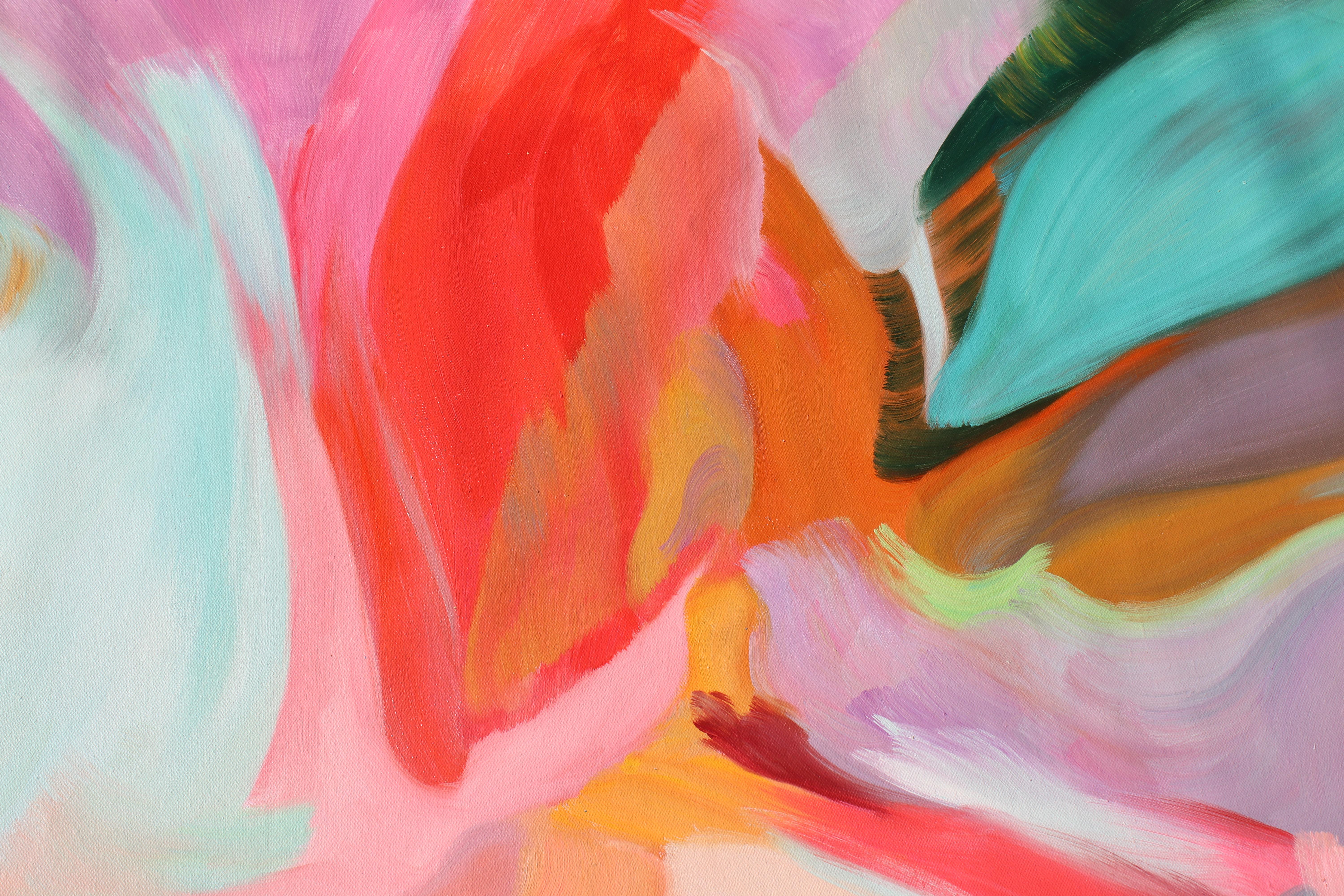 Contemporary Red Blue Teal Abstract Painting 42H X 68