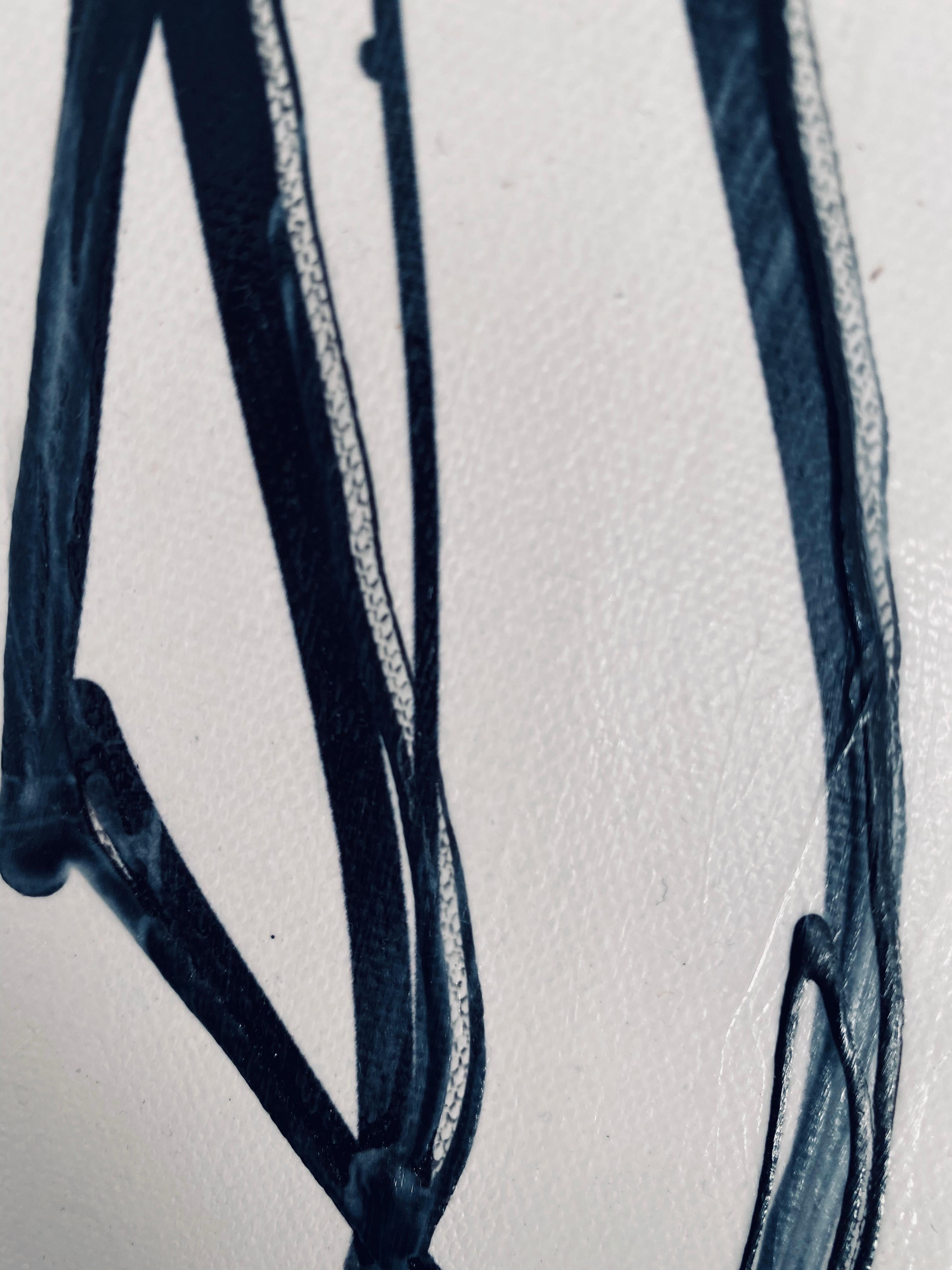 Minimalist Teal Cooper Black Line Art Painting Hand Embellished Giclee on Canvas 3