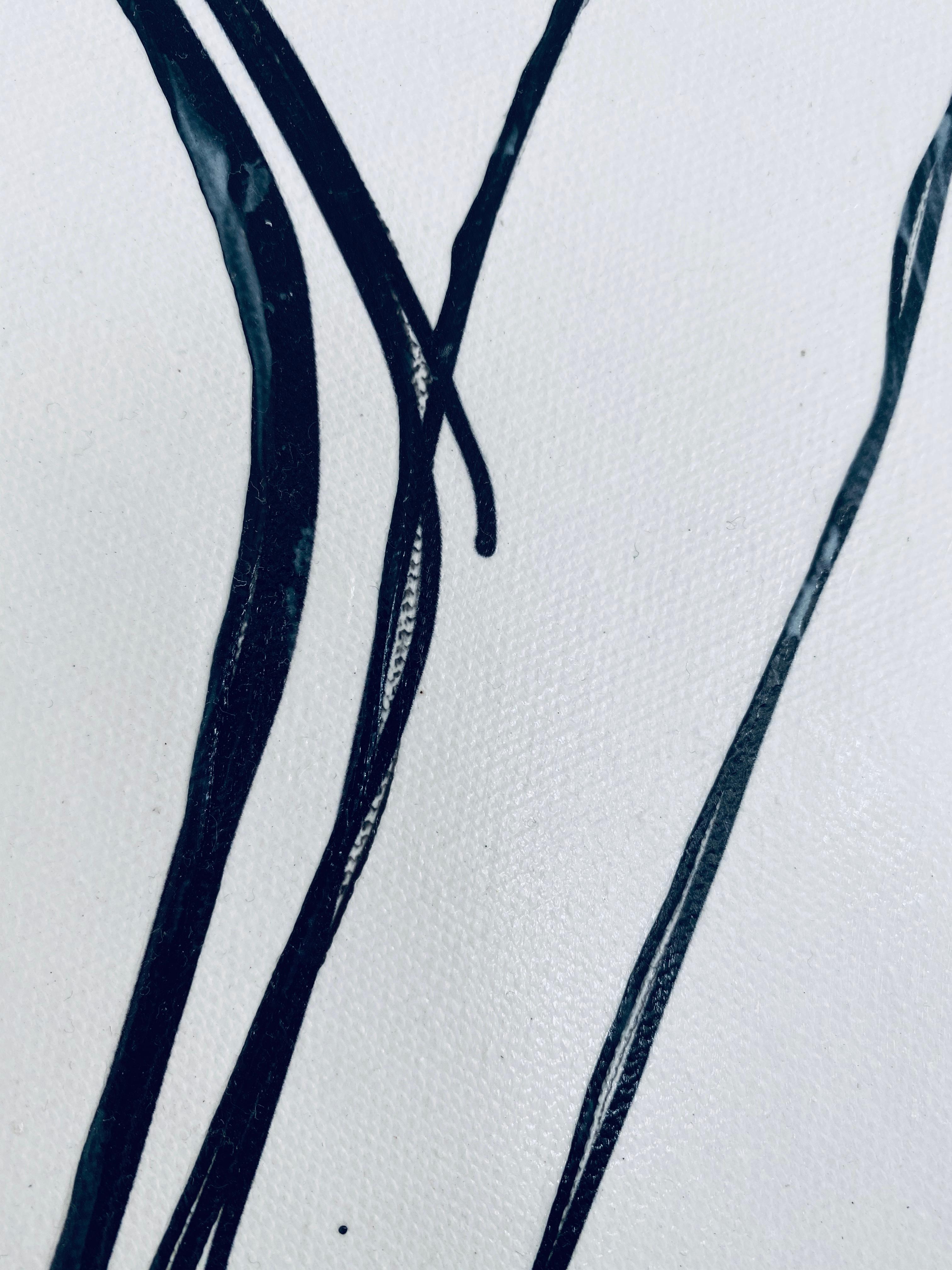 Blue Mid Century Modern Art Line Art Hand Embellished Giclee on Canvas 40 x 60