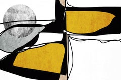 Minimalist Yellow Black Line Art Hand Embellished Giclee on Canvas 40 x 60"