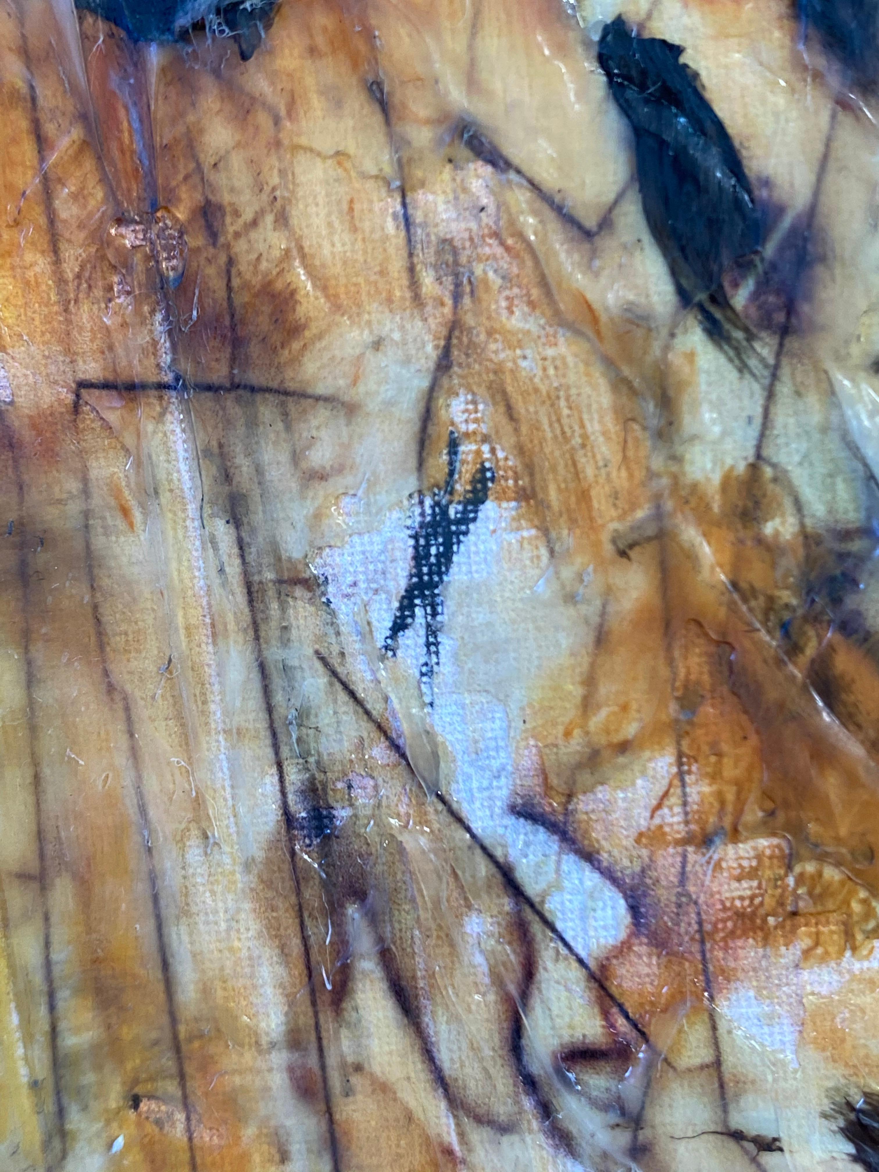 Tiger-Tiger-Gemälde, Mischtechnik strukturiert auf Leinwand 60 H X 40
