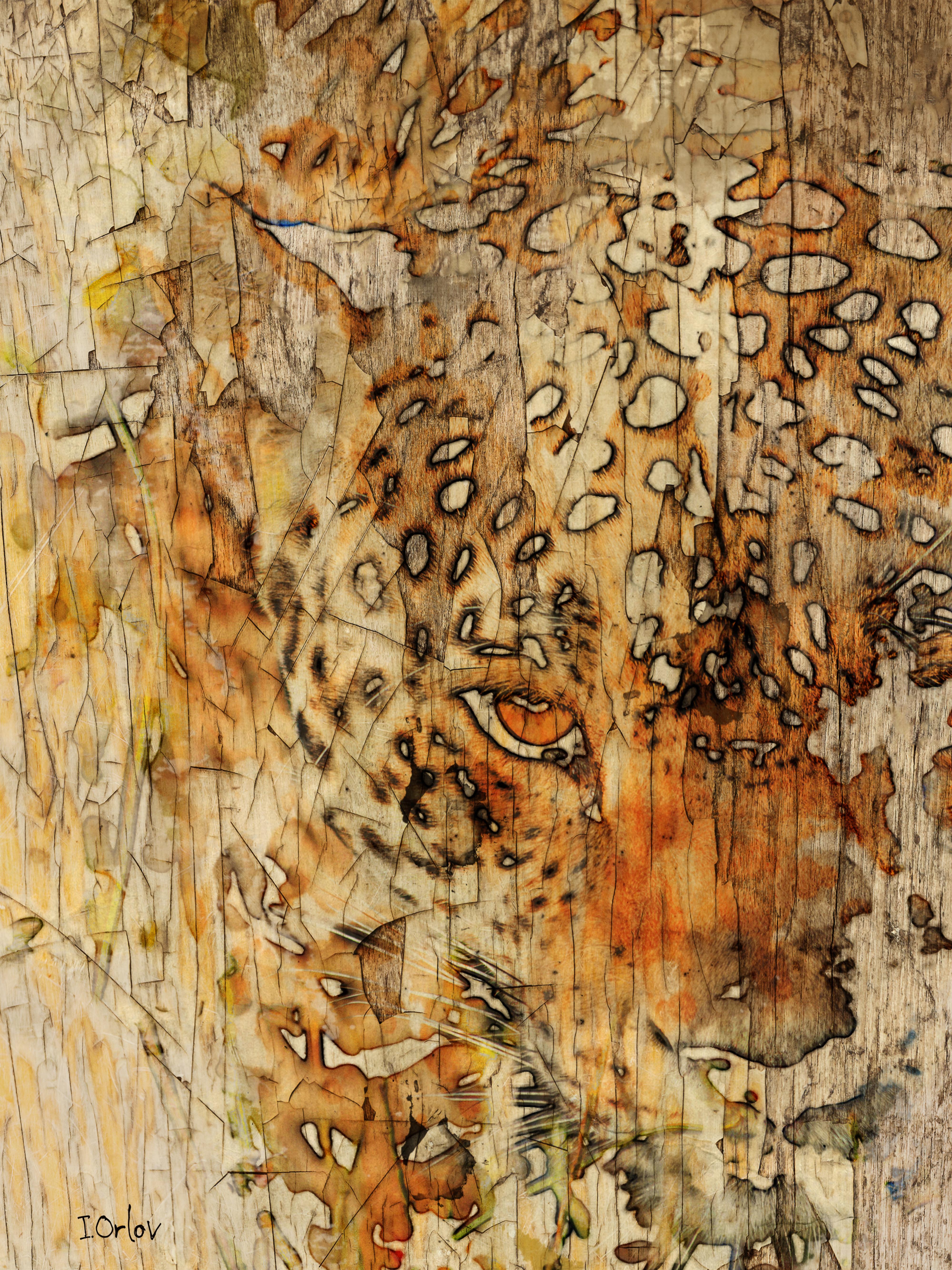 Tiger Painting, Mixed Media Textured on Canvas 60 H X 40" W Farmhouse, Big Cat