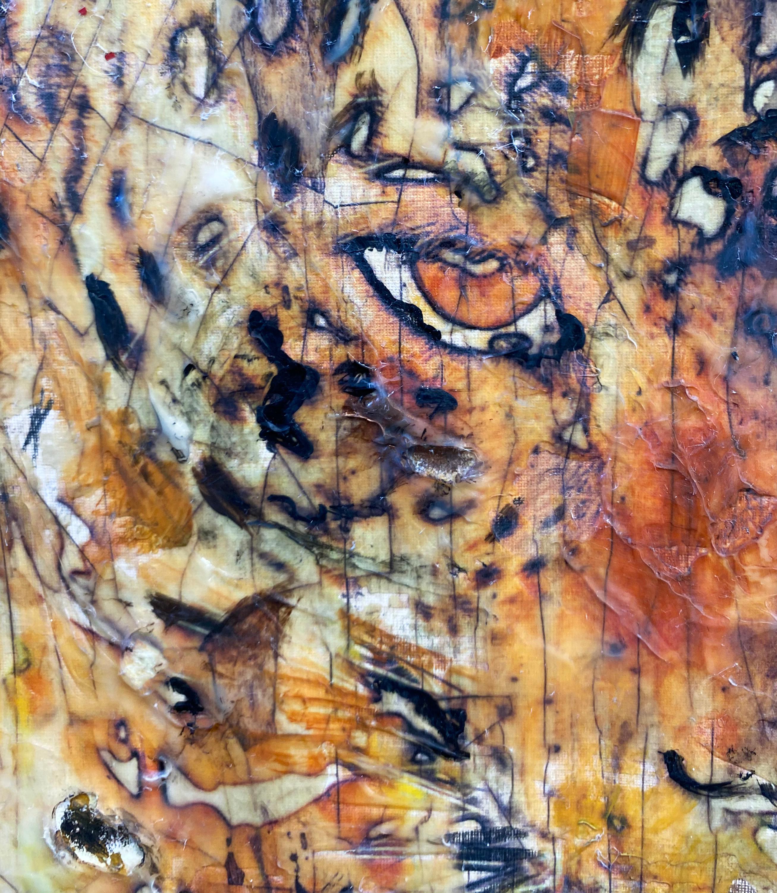Peinture de tigre, technique mixte texturée sur toile 152,4 cm (H) x 101,6 cm (L) - Ferme, grand chat en vente 1