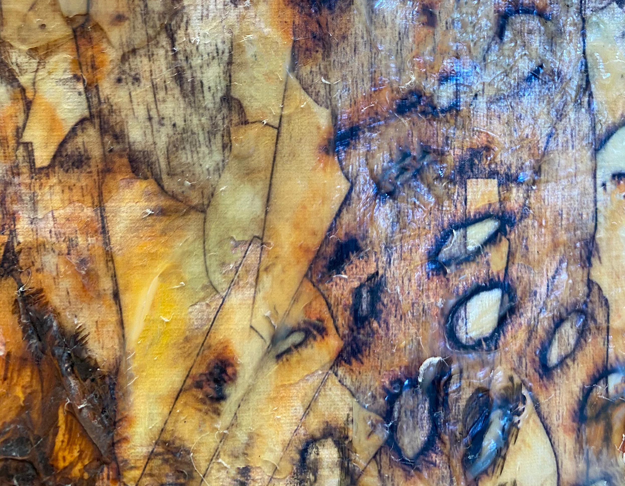 Peinture de tigre, technique mixte texturée sur toile 152,4 cm (H) x 101,6 cm (L) - Ferme, grand chat en vente 3