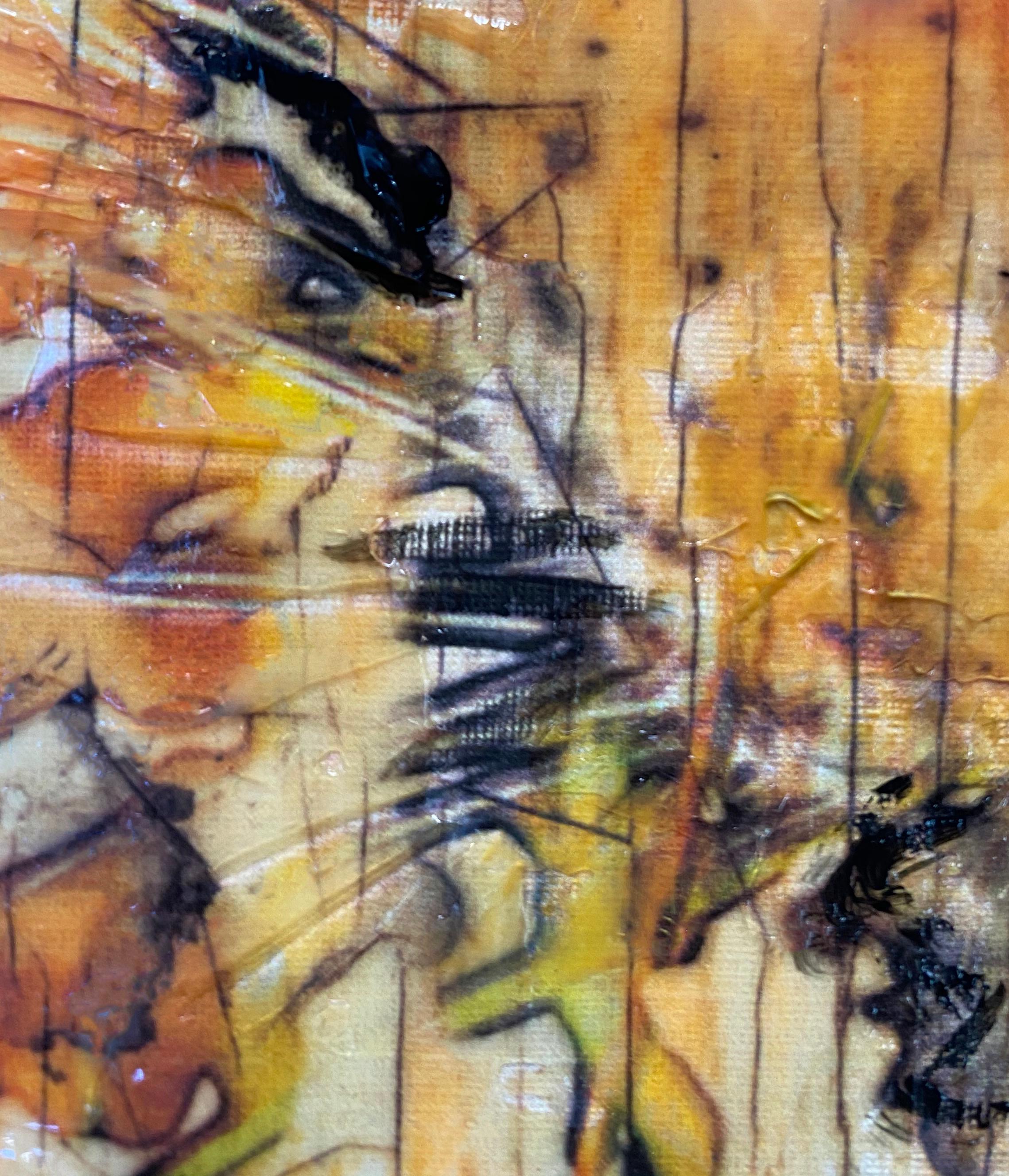 Peinture de tigre, technique mixte texturée sur toile 152,4 cm (H) x 101,6 cm (L) - Ferme, grand chat en vente 4