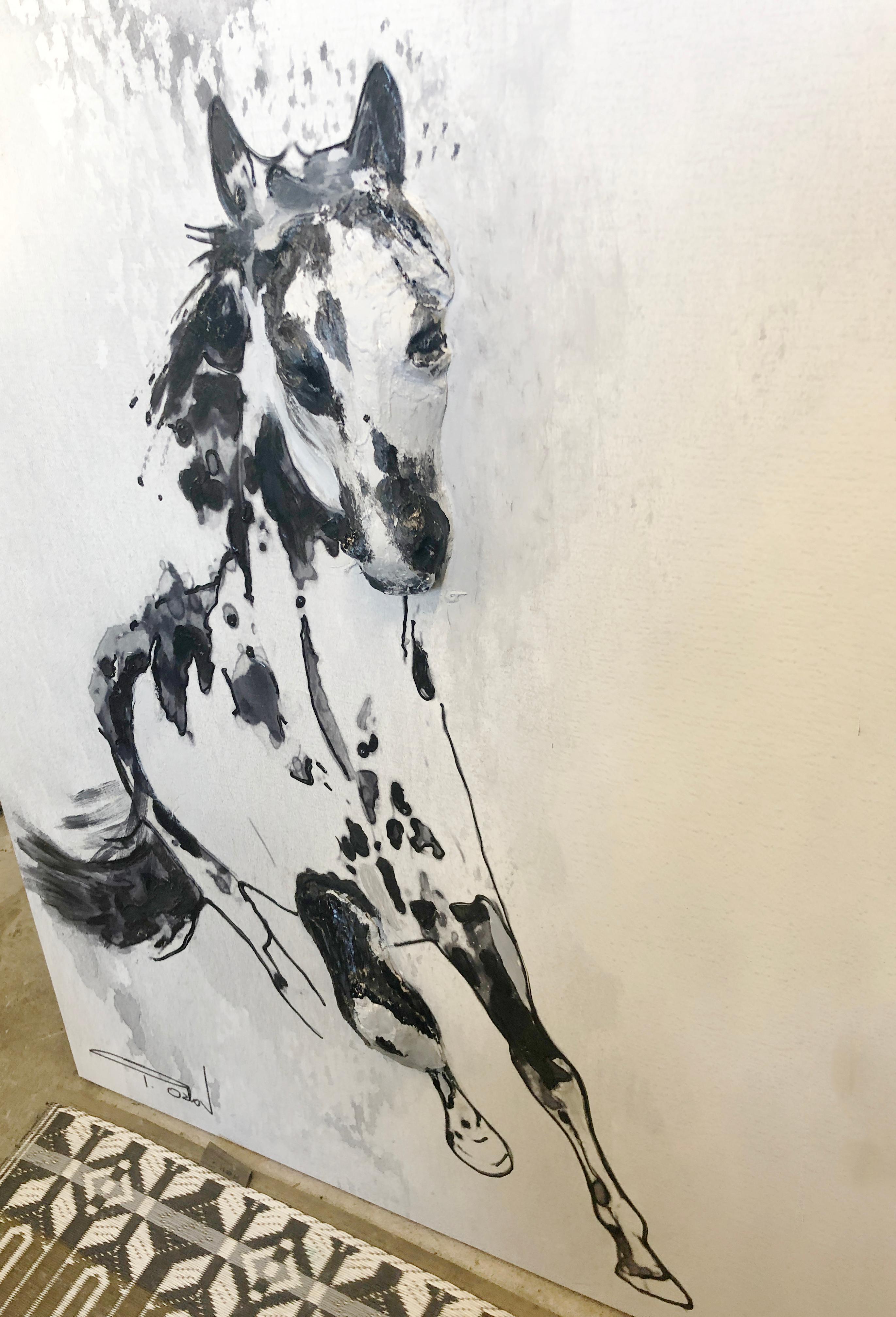 Wild reitendes Pferd Dreidimensionales Gemälde auf Holz 40 H x 30 B Zoll  im Angebot 1