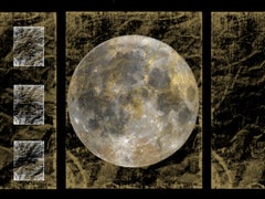 Gold Moon 2, Gold Black Silver Moon Mixed Media Painting On Canvas 40 x 54"