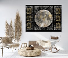 Space, Gold Moon 4, Gold Black Silver Moon Pintura en técnica mixta sobre lienzo 40x54".