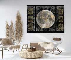 Space Space, Gold Mond 4, Gold Schwarz Silber Mond Mixed Media Gemälde auf Leinwand 40x54""