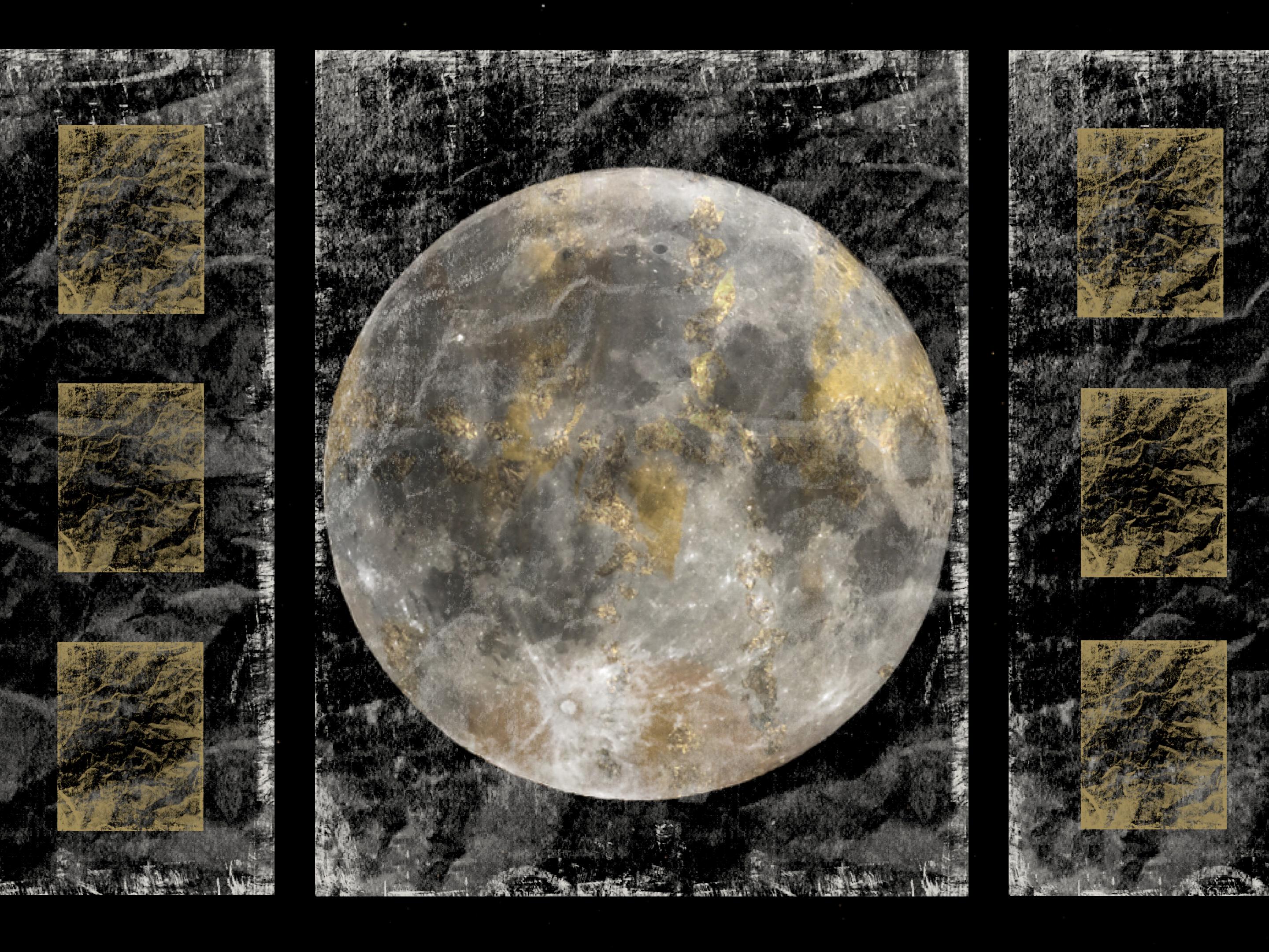 Space, Gold Moon 4, Gold Black Silver Moon Pintura en técnica mixta sobre lienzo 40x54