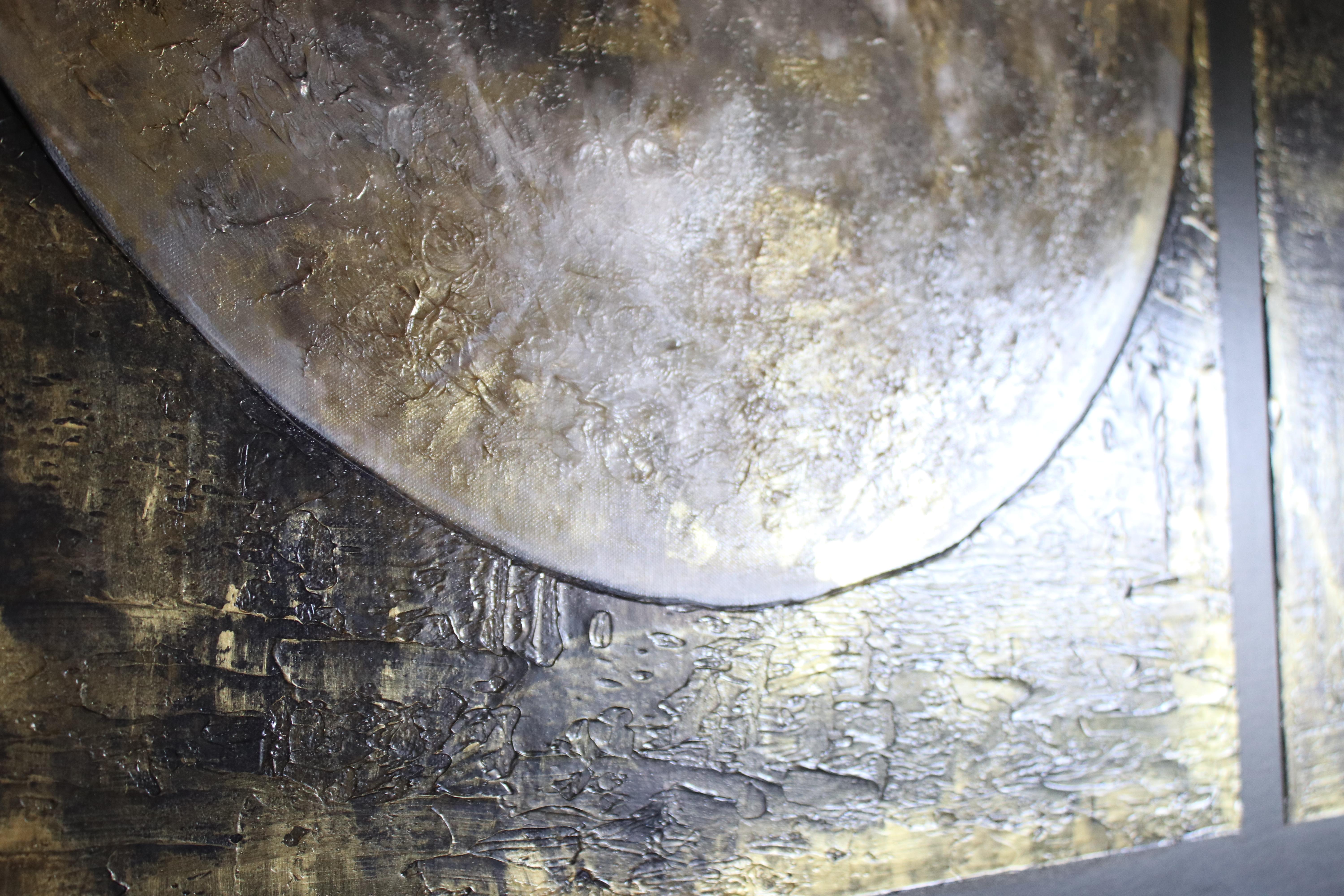 Space, Gold Moon 4, Gold Black Silver Moon Pintura en técnica mixta sobre lienzo 40x54