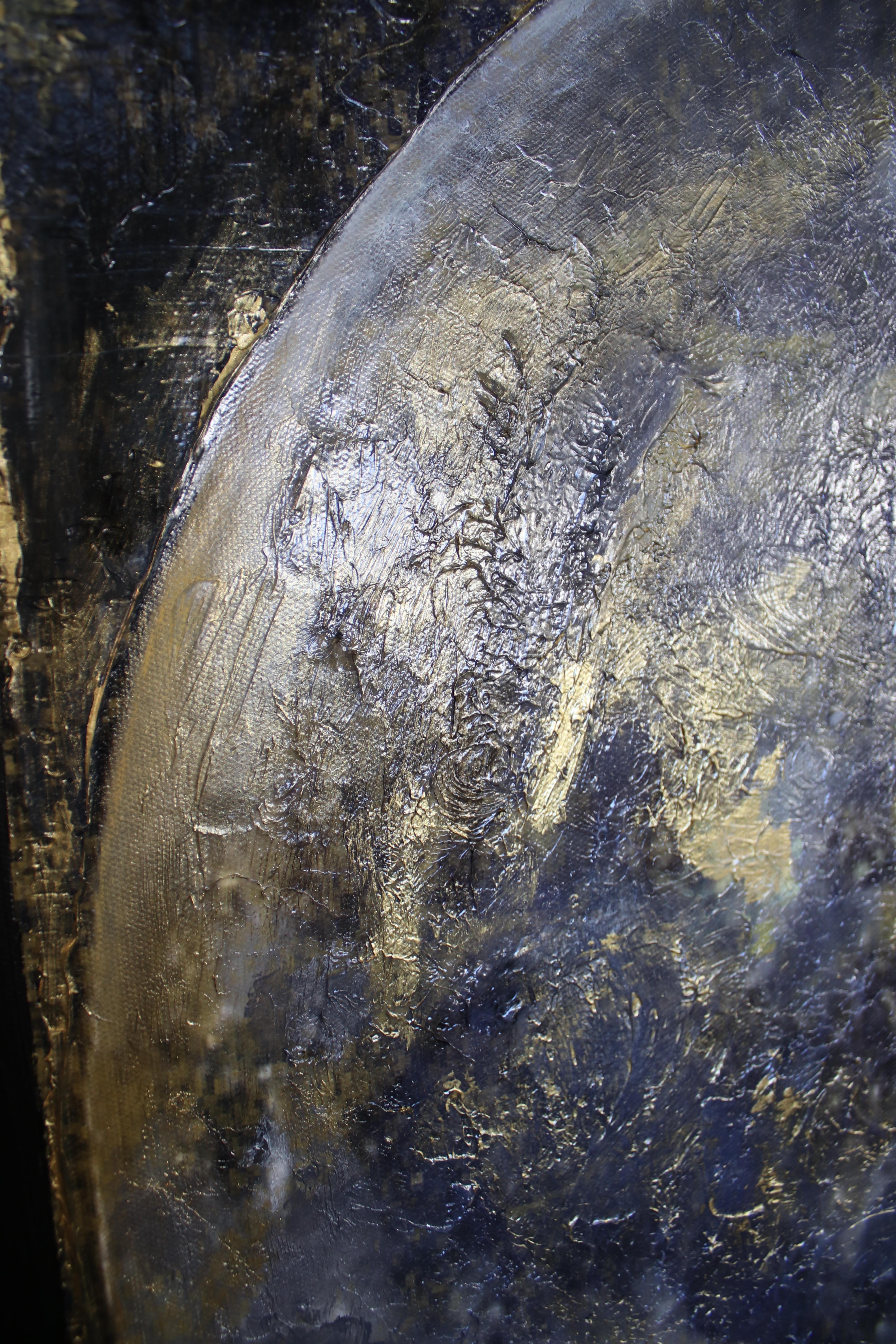 Gold MOON 4 Gold Black Space Painting Embellished Giclee On Canvas 45 x 60