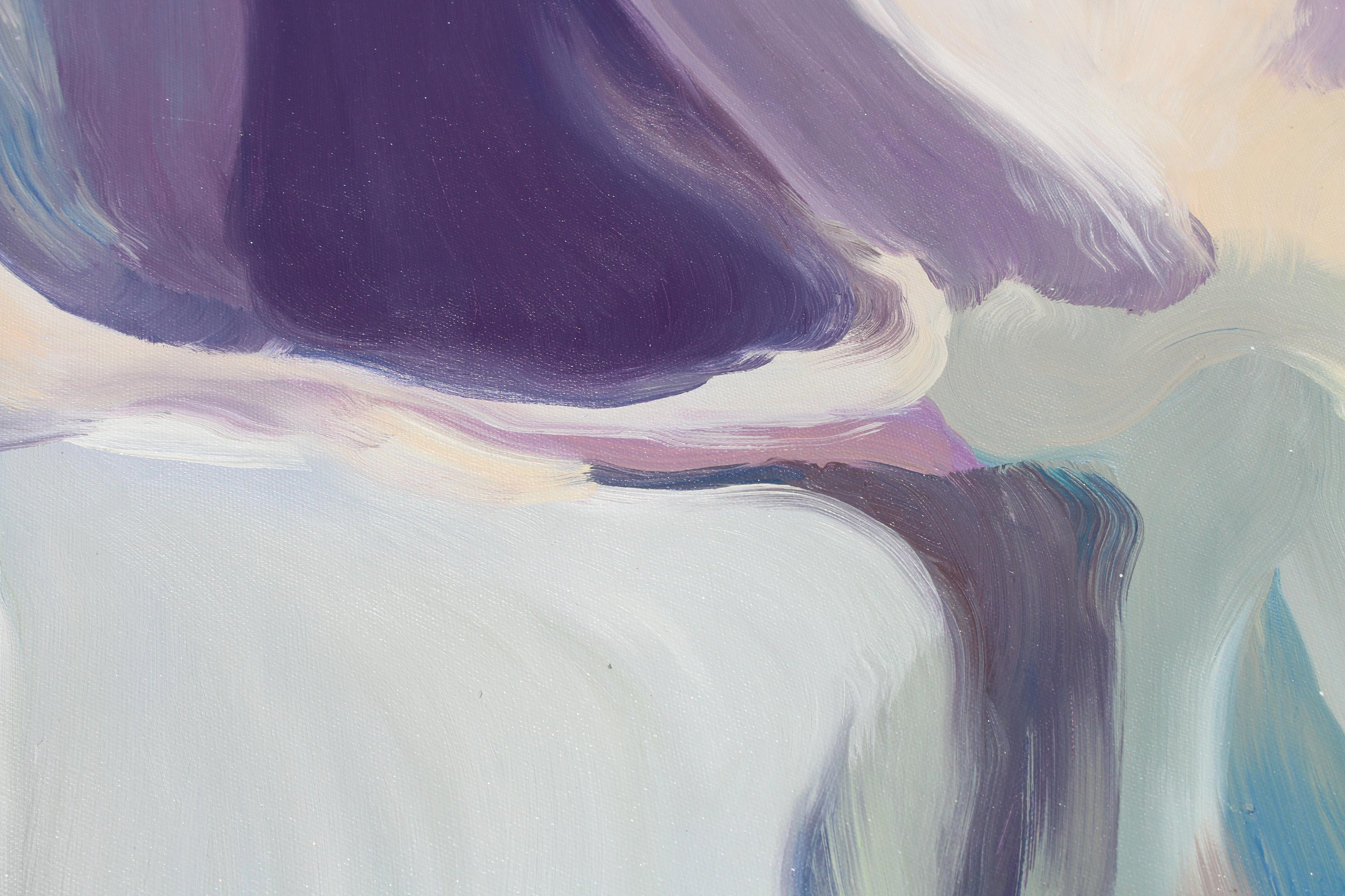 Pittura ad olio astratta blu porpora su tela 38 x 38
