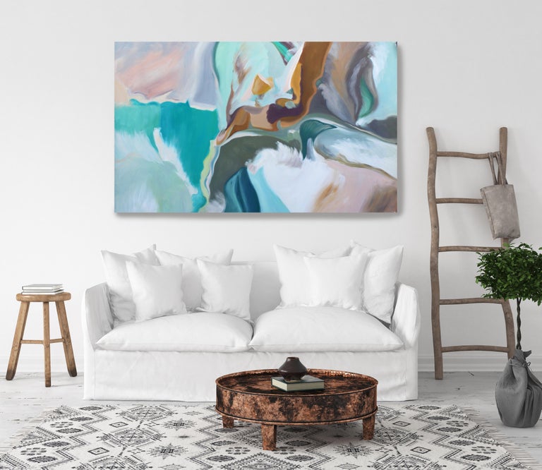 Abstract Blue Brown Original Acrylic Painting 42 H X 68