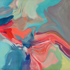 Astratto  Pittura ad olio rosso-blu su tela 38 x38", Melodia astratta, Irena Orlov