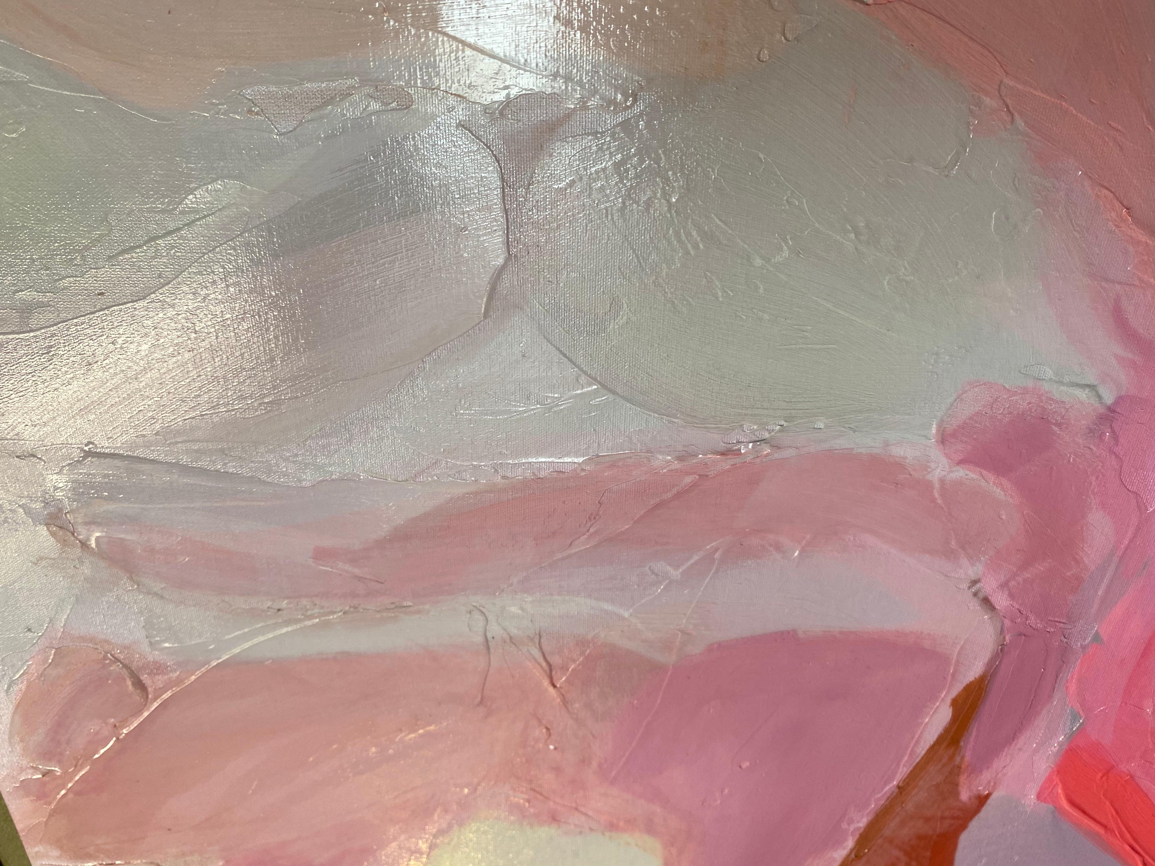 Peach Modern Painting Hand Textured Giclee on Canvas 45x45