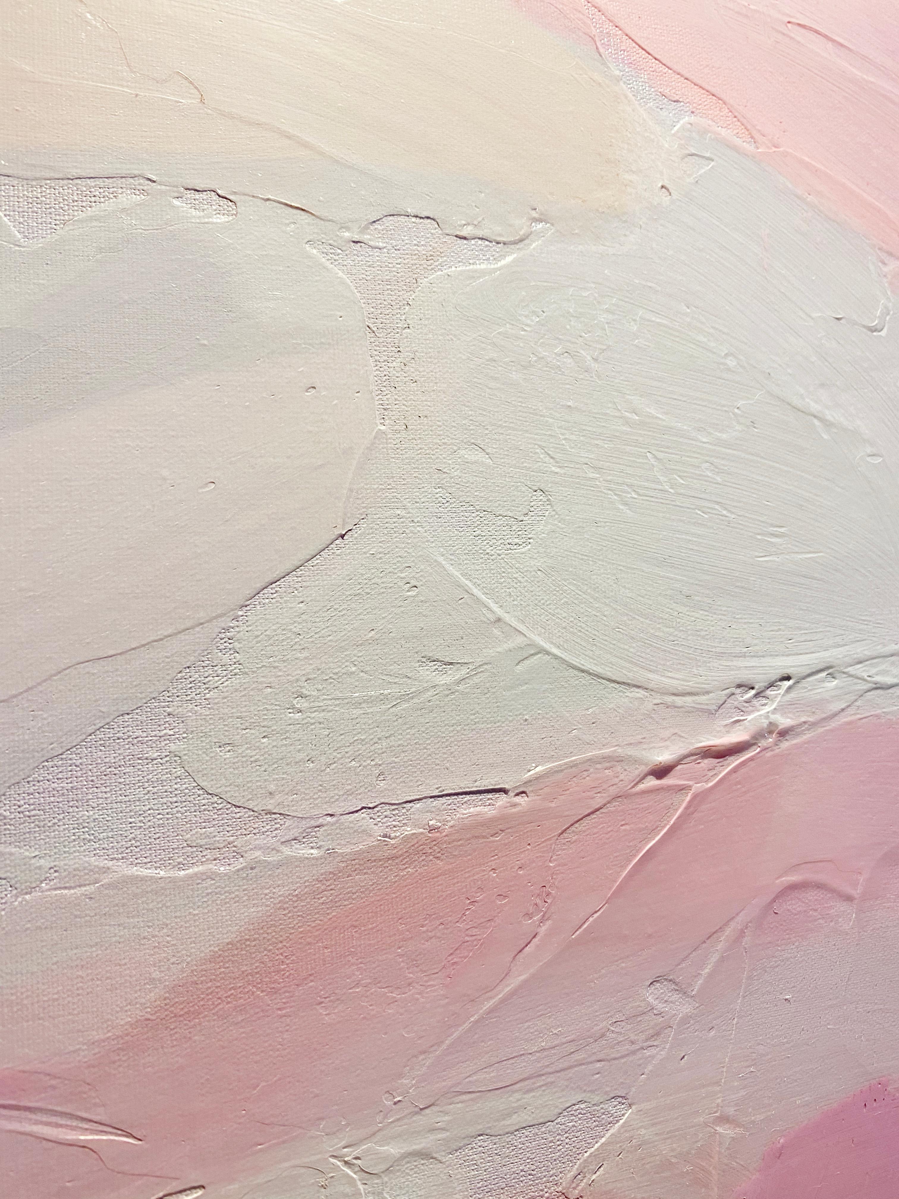 Blue Pink Art Hand Textured Giclee on Canvas 45x45