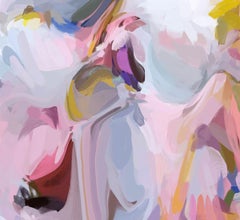 Blue Pink Art Hand Textured Giclee on Canvas 45x45" Playful Movement 4