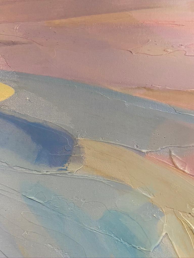 Blue Pink Art Hand Textured Giclee on Canvas 45x45