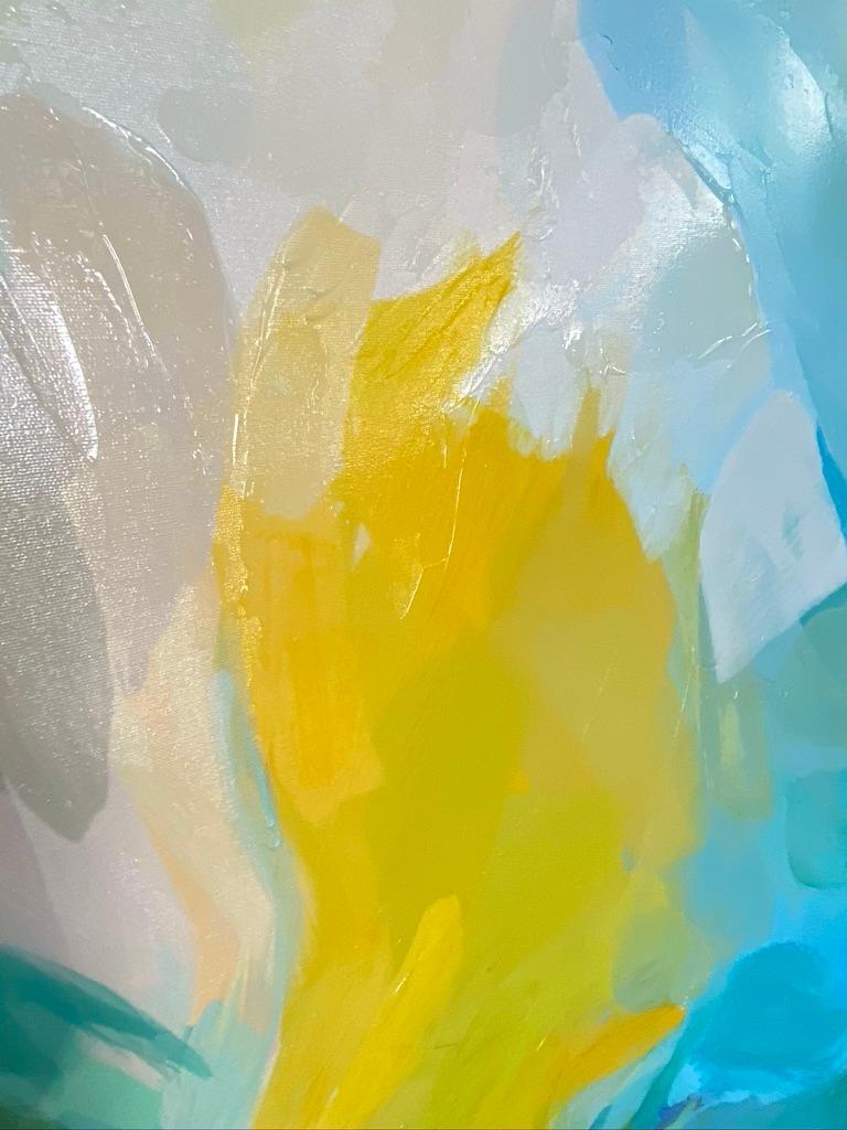 Astratto Blu Giallo Flusso in tecnica mista su tela 45x45