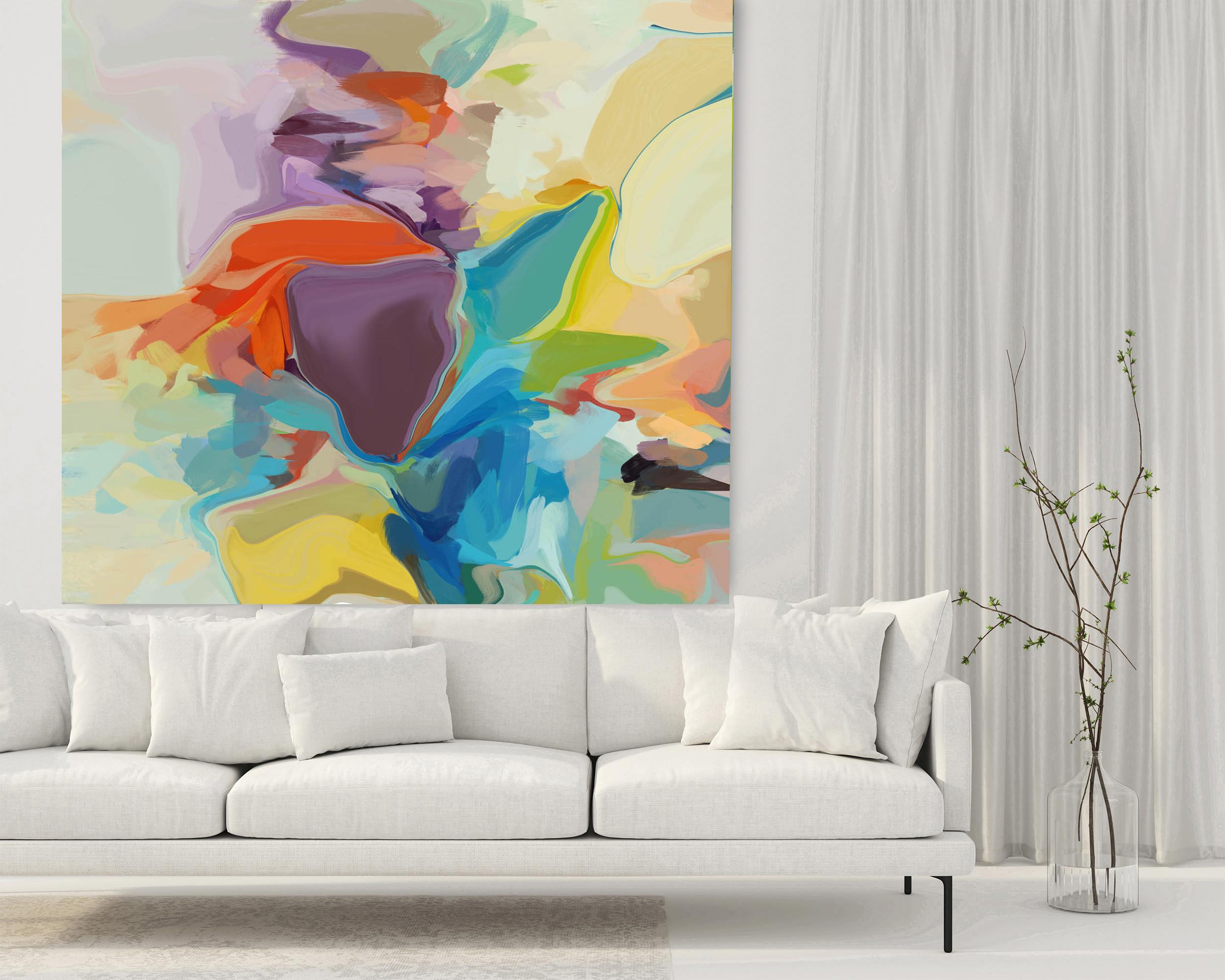 Astratto Blu Giallo Flusso in tecnica mista su tela 45x45