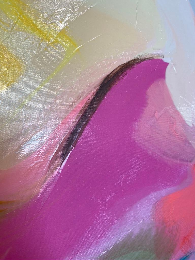 Technique mixte bohème abstraite rose sur toile 45x45