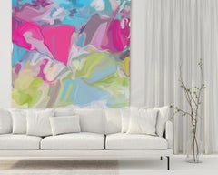 Abstract Pink Bohemian Mixed Media on Canvas 45x45" The Continuous Flow 3