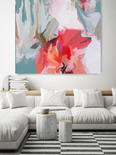 Pittura astratta rosso blu su tela 45x45" Il segreto più profondo 3