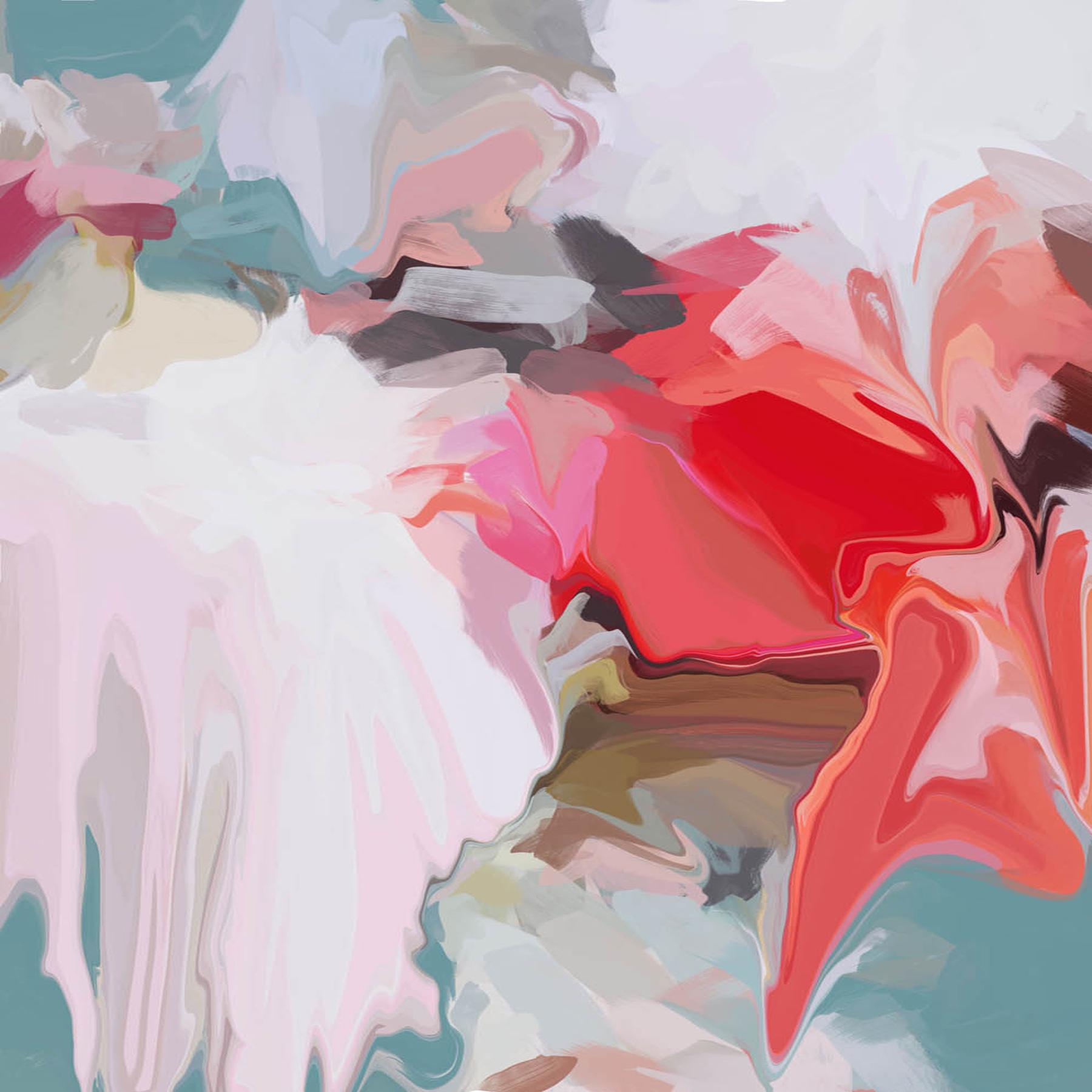 Pittura astratta blu rossa su tela mista 45x45
