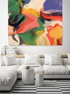 Yellow Abstract Mixed Media Painting Canvas 45x45" Independence of Reality