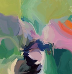 Bohemian Green Abstract Mixed Media Canvas 45x45" Awoken.