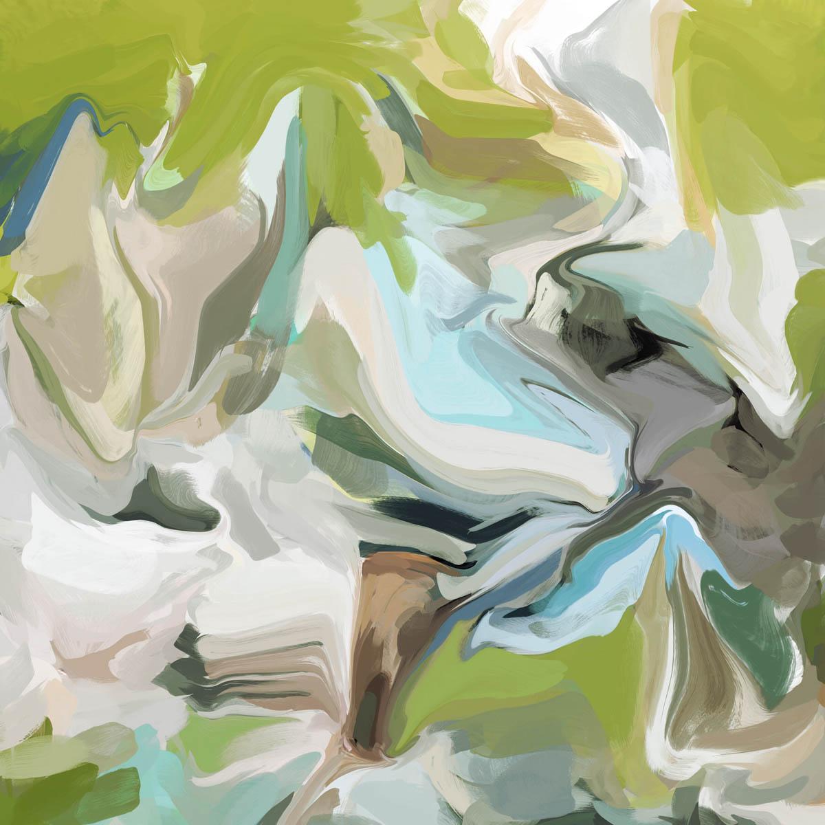 Pintura abstracta verde en técnica mixta sobre lienzo 45x45" Libertad de expresión 6 - Painting de Irena Orlov