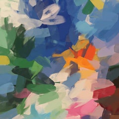 Peinture abstraite colorée Chaos technique mixte sur toile 45x45 po. 