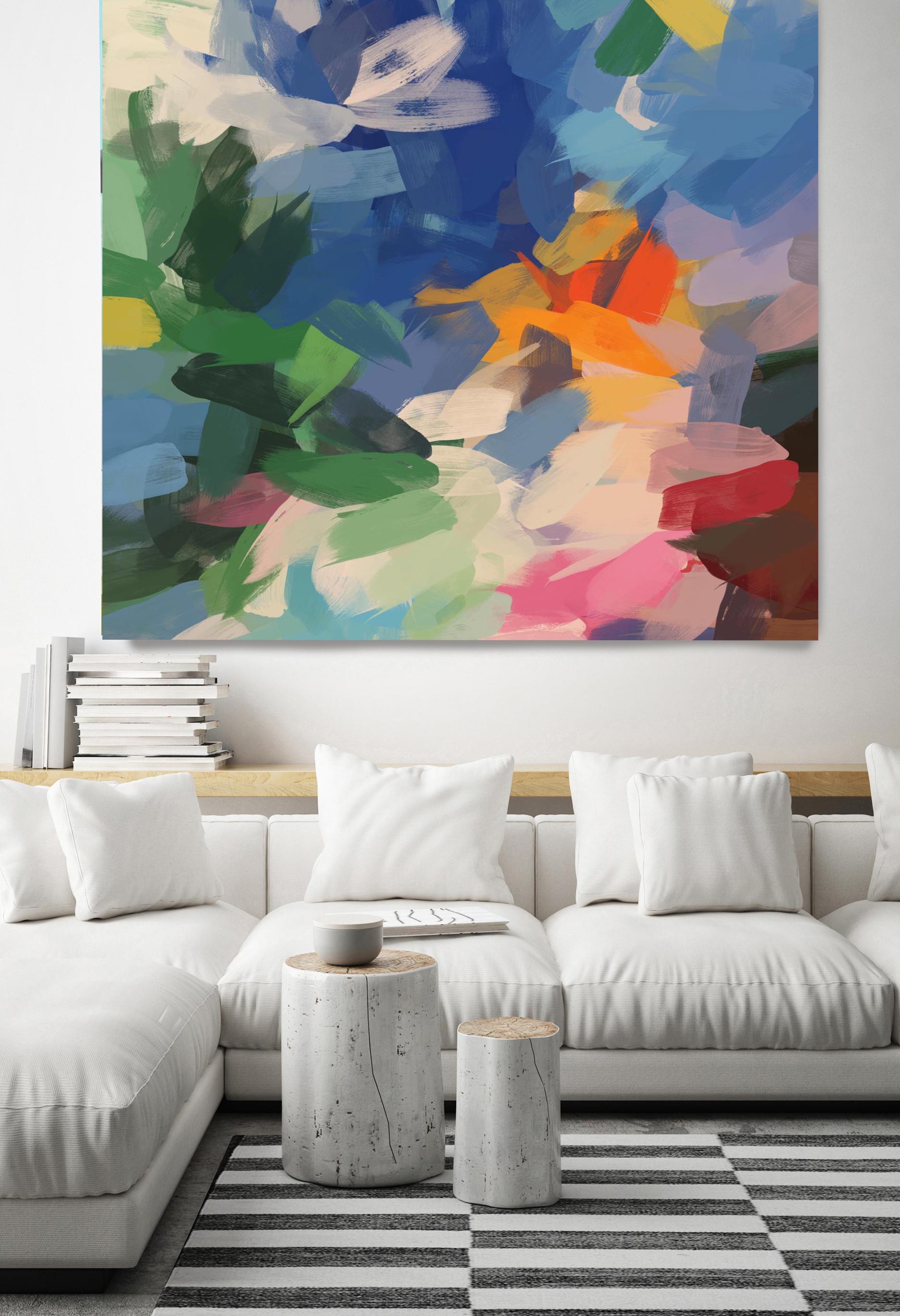 Peinture abstraite colorée Chaos technique mixte sur toile 45x45 po.  - Painting de Irena Orlov