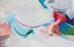Abstraktes Acrylgemälde auf Leinwand in Weiß, Rot und Blau, 68 Zoll x 42 Zoll, Momente der Realität