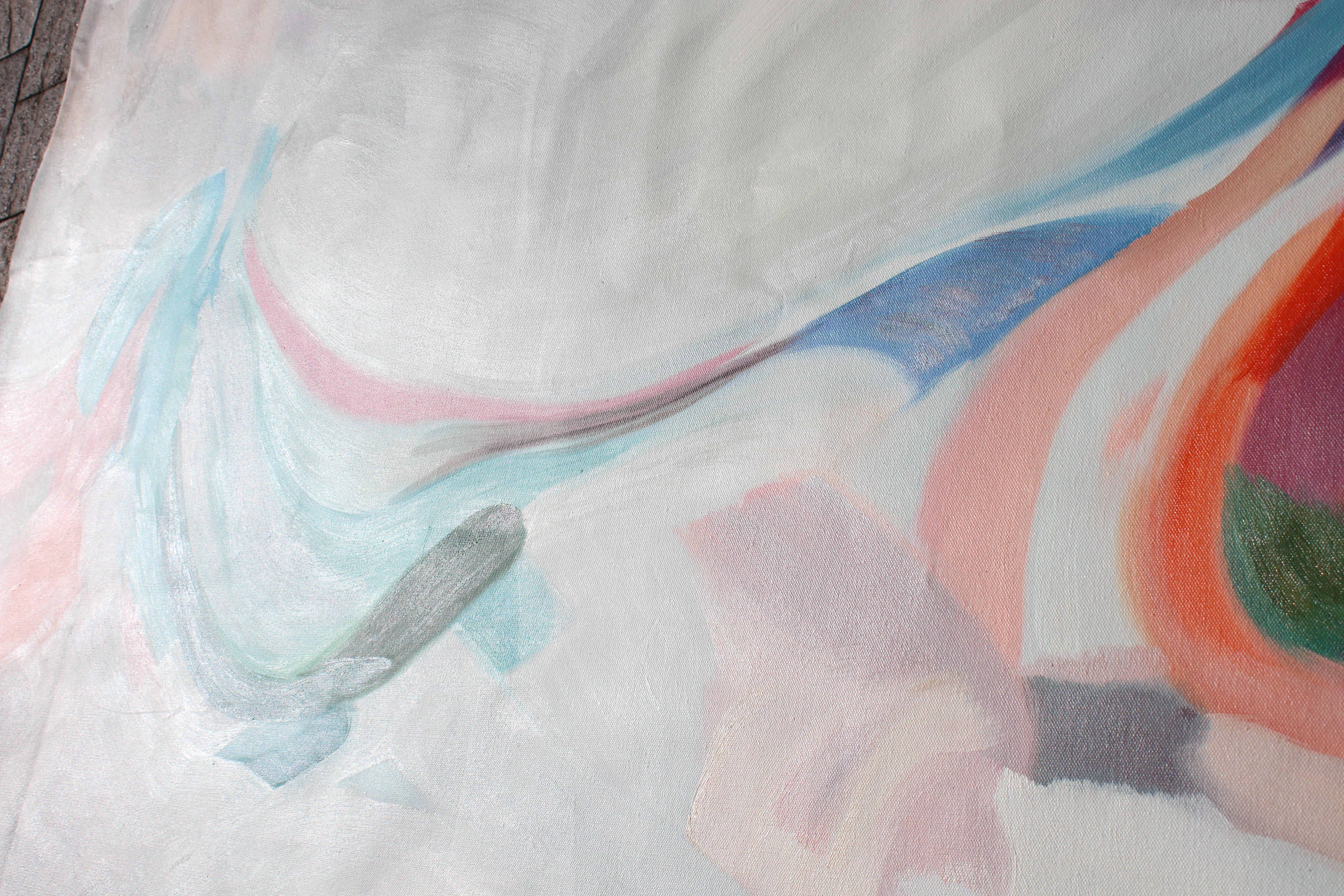 Pittura acrilica astratta bianca rossa blu su tela 68