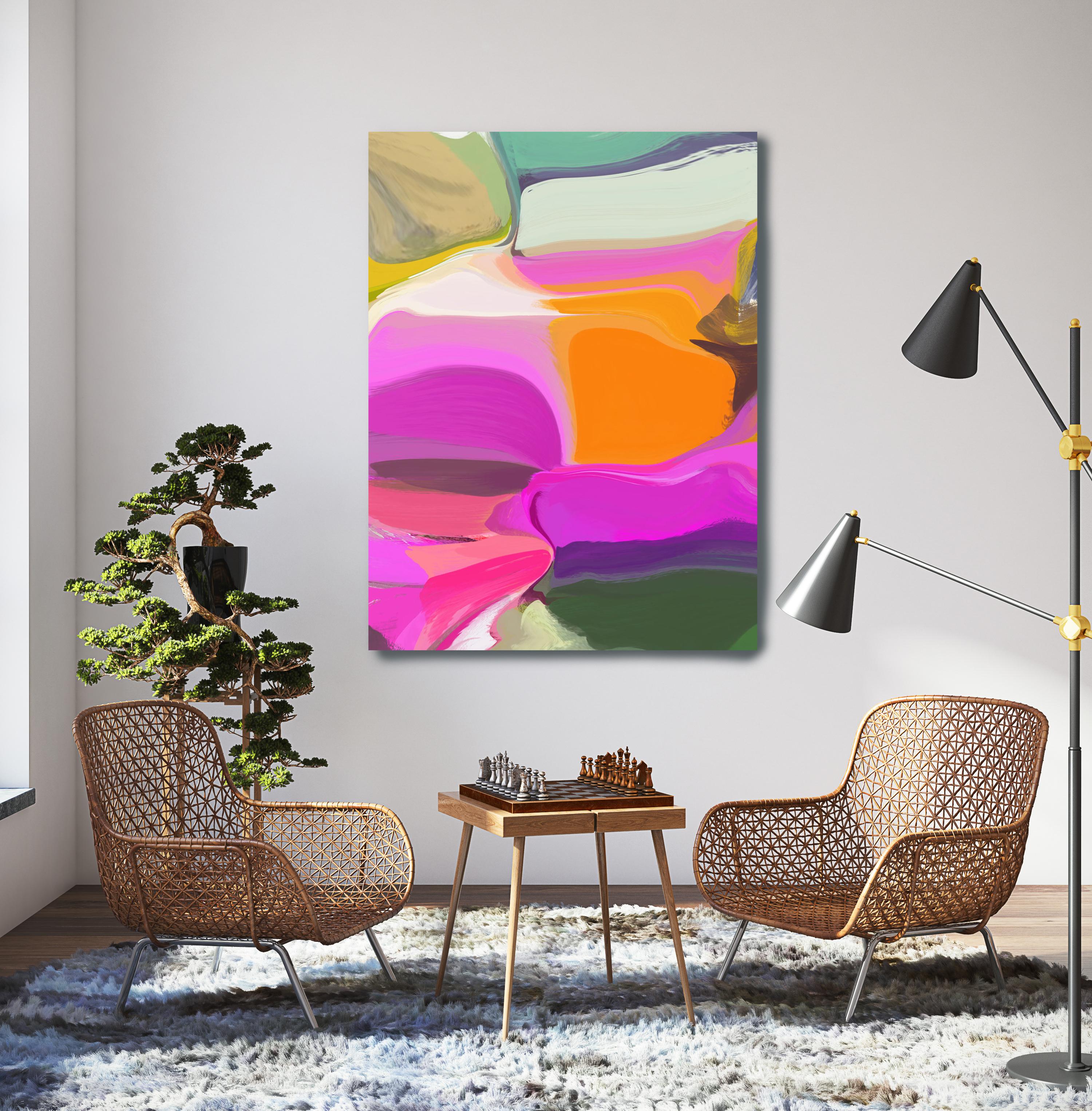 Irena Orlov Interior Painting - Electric Modern Painting Art Textured Giclee on Canvas 40x60" Sunday Morning