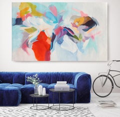 Abstract Red Blue Green Original Acrylic Painting 42H X 68"W, Invitation of Luck