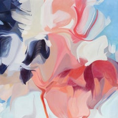 Abstract Living Coral Blue Oil Painting on Canvas 36 x 36", Birth of an Idea 2