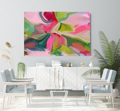 Peinture contemporaine rose texturée giclée sur toile 45 H x 70 L"" 