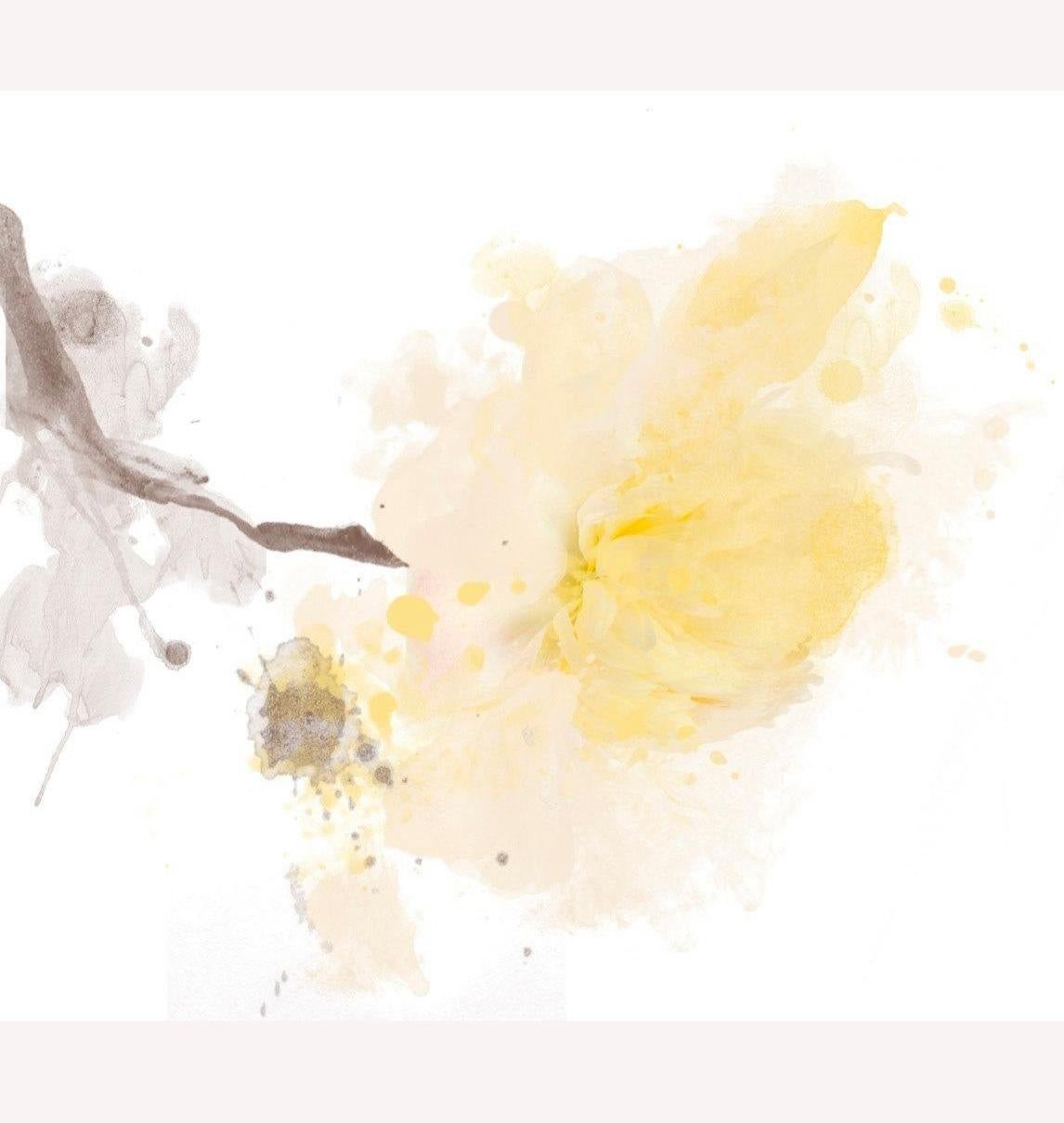 Yellow Peony Minimalist Floral Painting A light touch. Mixed Media Canvas 50x50" - Mixed Media Art by Irena Orlov