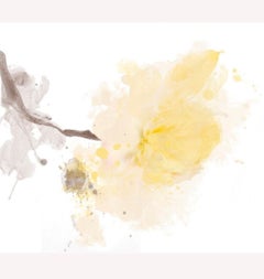 Yellow Peony Minimalist Floral Painting A light touch. Mixed Media Canvas 50x50"