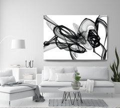 Black White Minimalist New Media Painting on Canvas, 44x72" Chemical Reaction