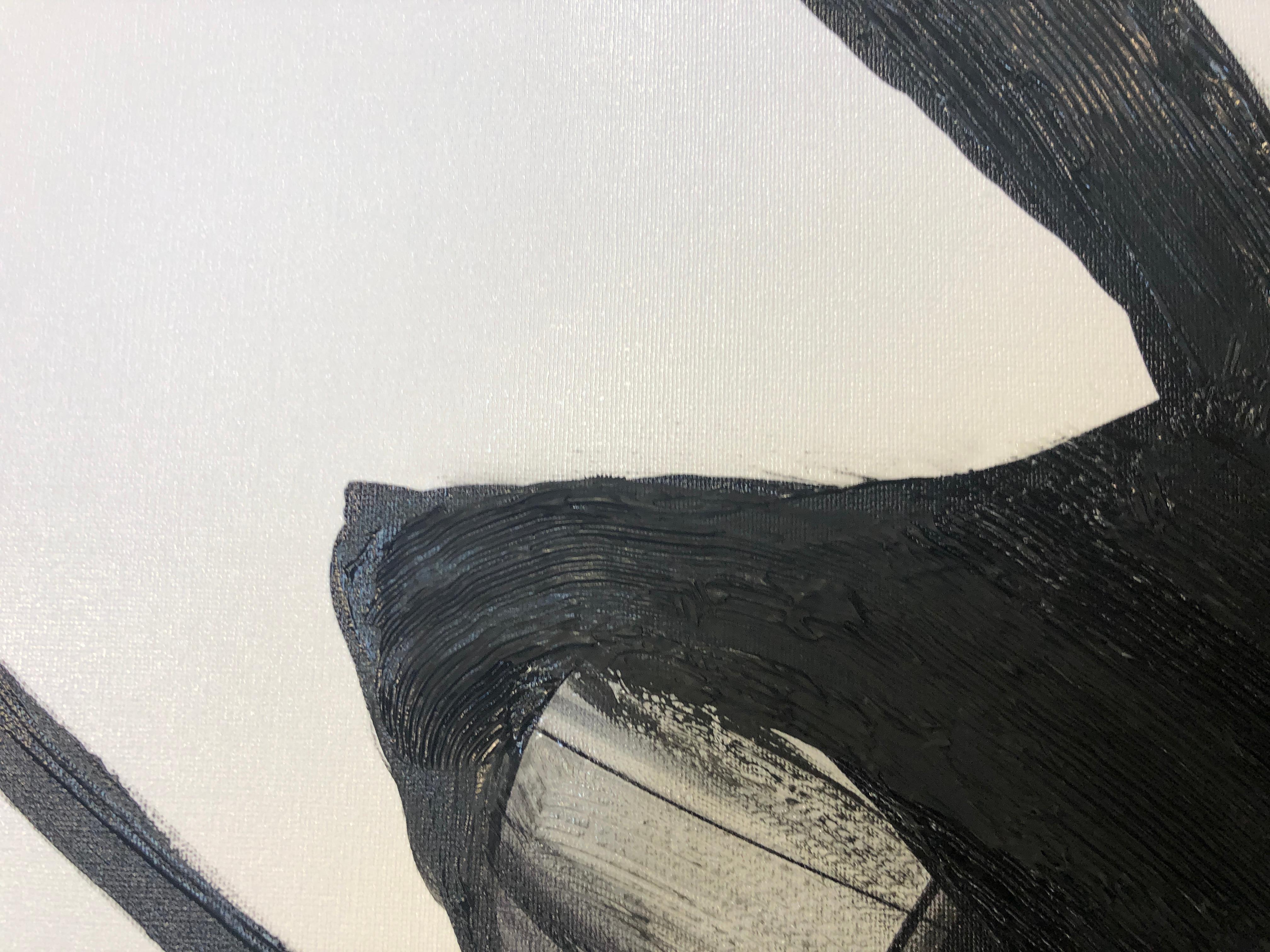 Schwarzweißes, minimalistisches New-Media-Gemälde auf Leinwand, 60x45