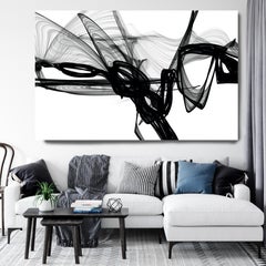 Minimalist Black White New Media Painting on Canvas, 44x72" Everything and More