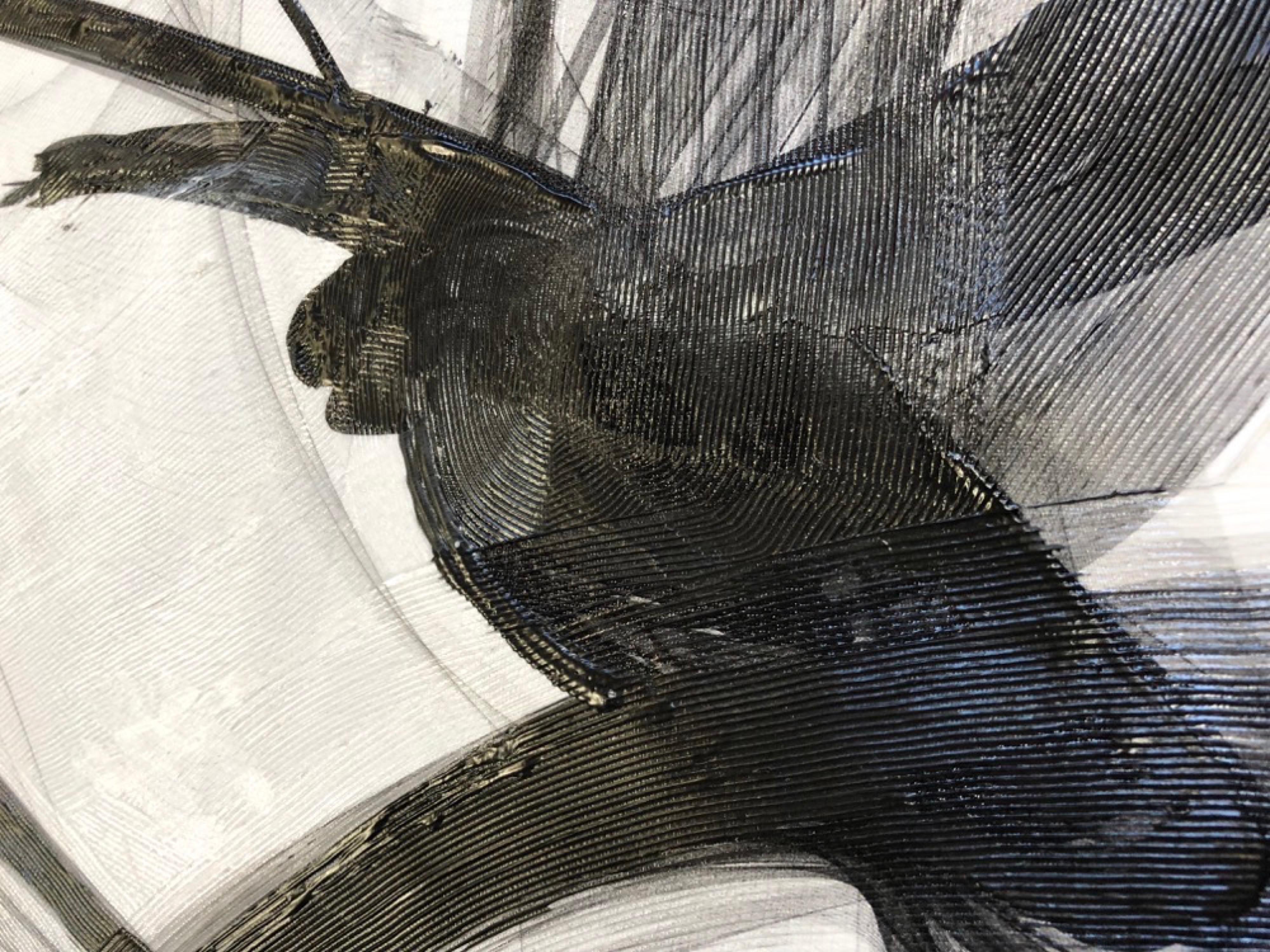 Minimalistisches Schwarz-Weiß-Gemälde in Neumedium auf Leinwand, 44x72 Zoll, Ein Wechsel der Szene (Grau), Interior Painting, von Irena Orlov